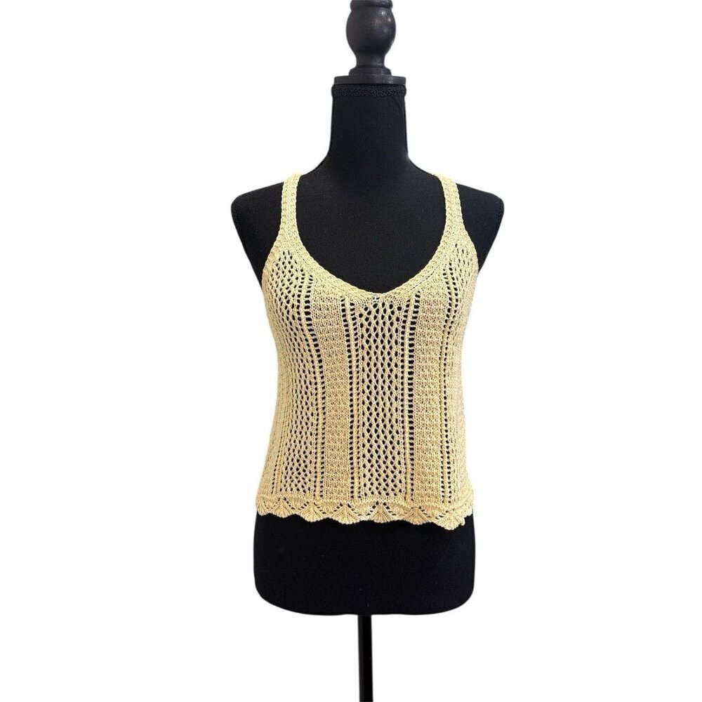 Stradivarius light yellow knitted tank top Crochet Size Small